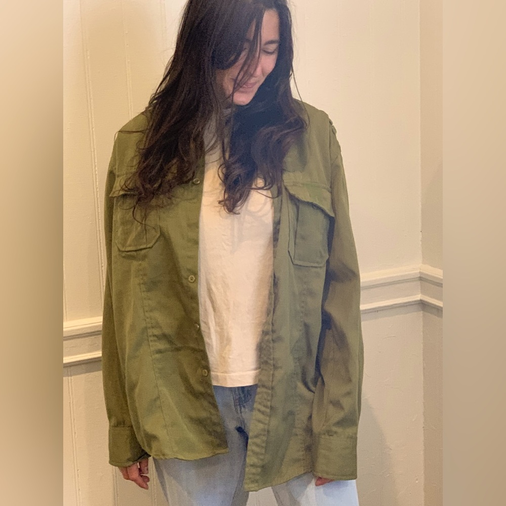 Oversized Ripstop Boyfriend Button Down in Olive